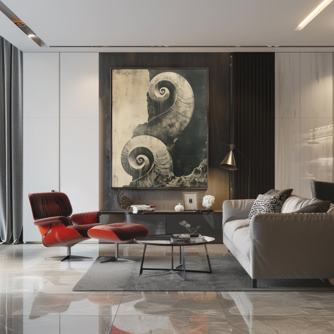 Dark Abstract Spiral Art Sepia Nautilus Shells Surreal Wall Poster - Image 3