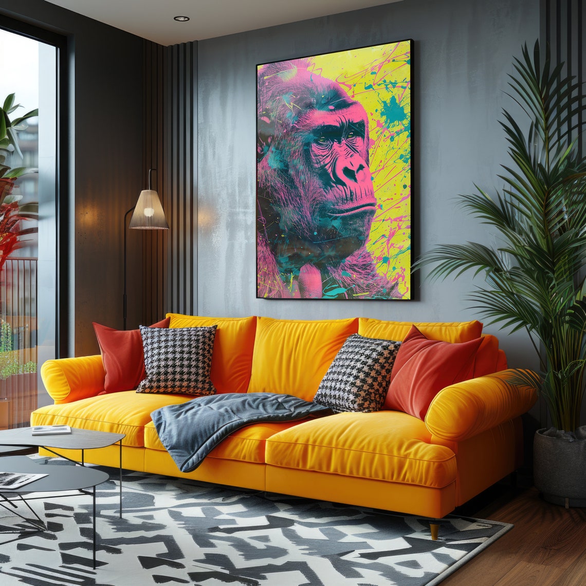 Neon Gorilla Pop Art Portrait Print Vibrant Colorful Animal Wall Decor - Image 4