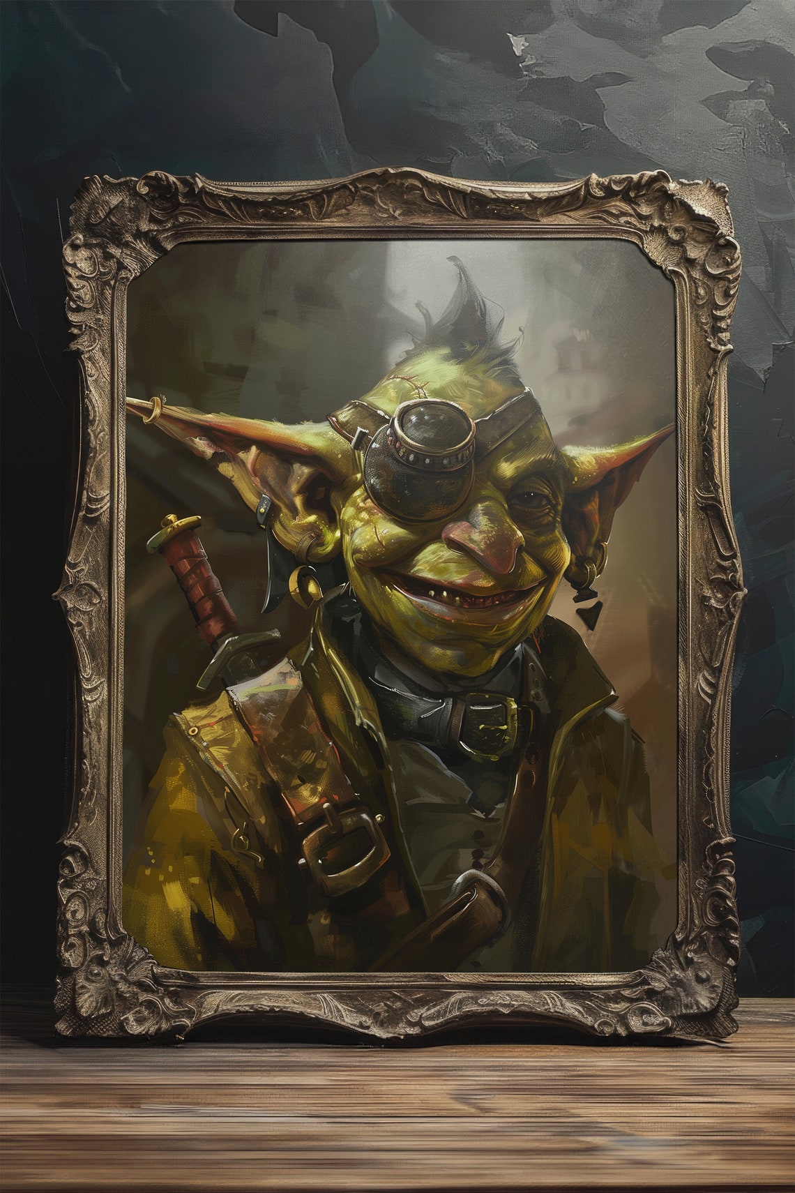 Handsome Green Goblin Monocle Sword Smiling Fantasy Character Poster - Image 3