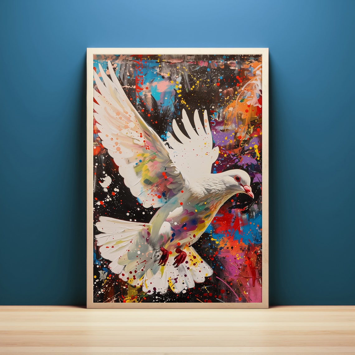 White Dove Flying Colorful Abstract Paint Splatter Symbol Print - Image 3