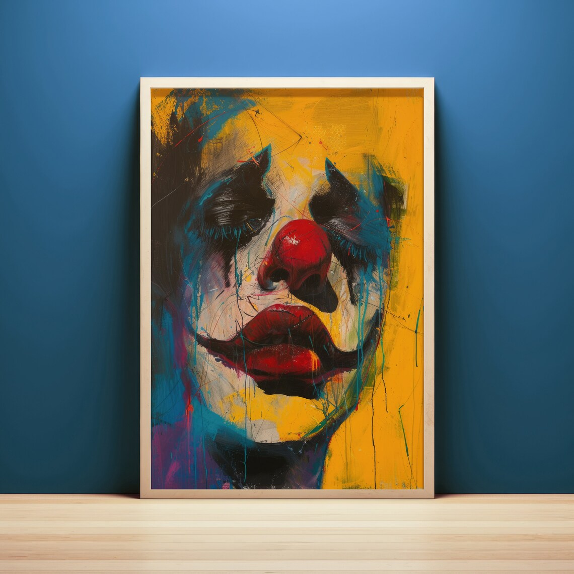 Moody Sad Clown Face Abstract Portrait Painting Poster Dark Circus Style - Image 3