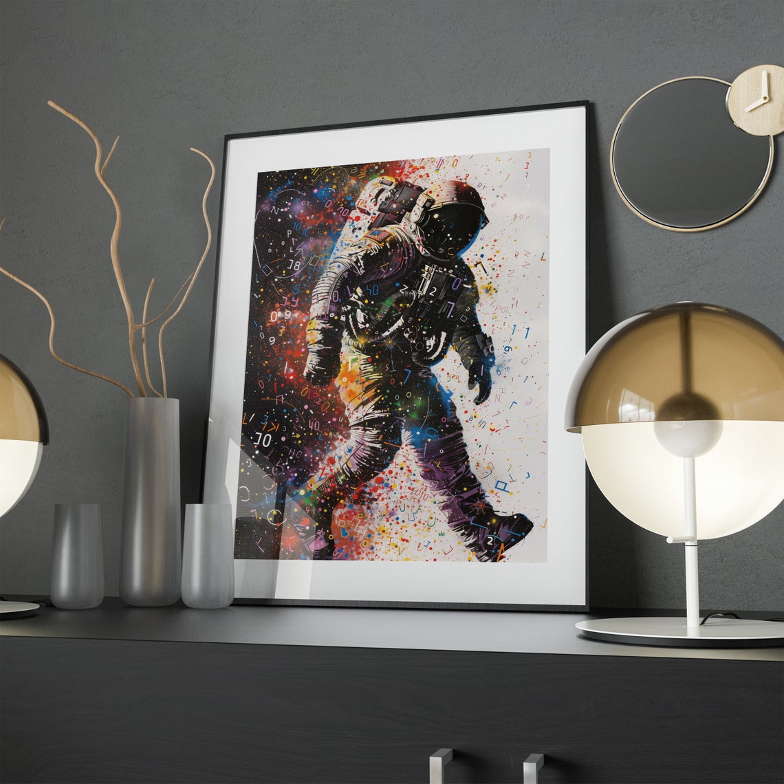Astronaut Floating Cosmic Graffiti Space Numbers Pop Art Print - Image 3