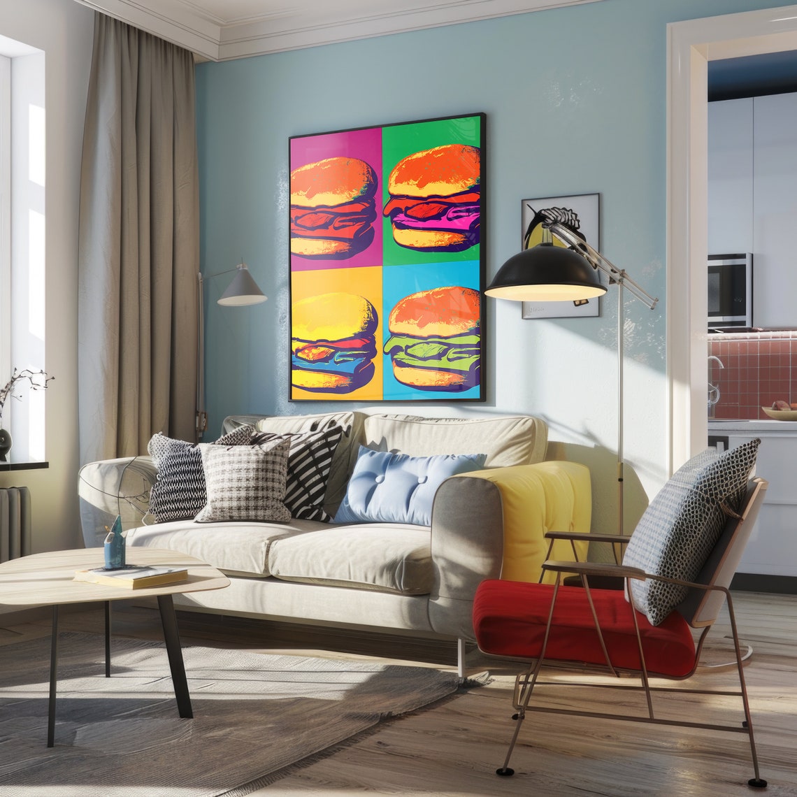 Four Panel Burger Pop Art Multicolor Screenprint Kitchen Poster - Image 4