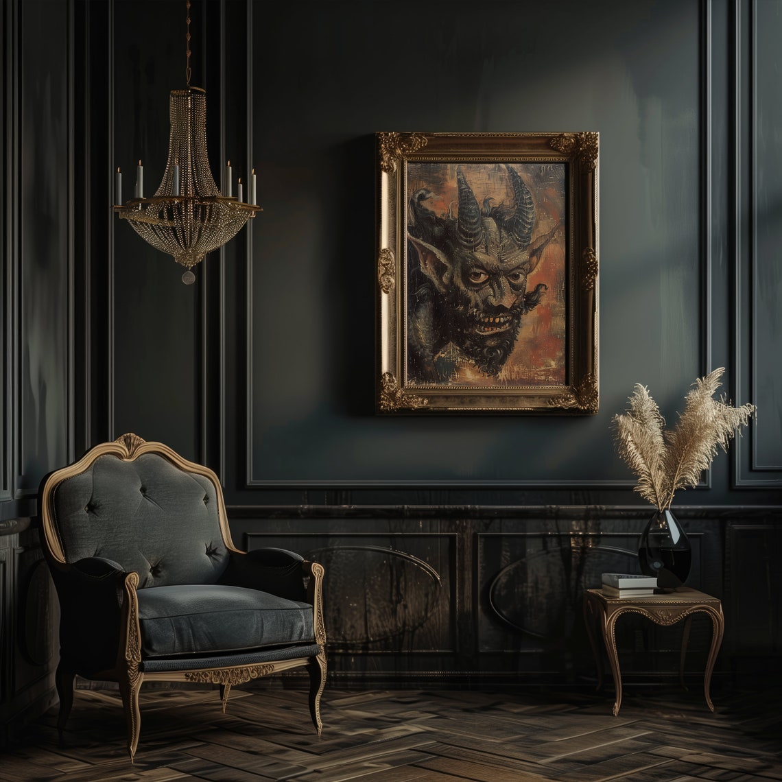 Horned Devil Portrait Vintage Style Gothic Horror Art Poster - Image 2
