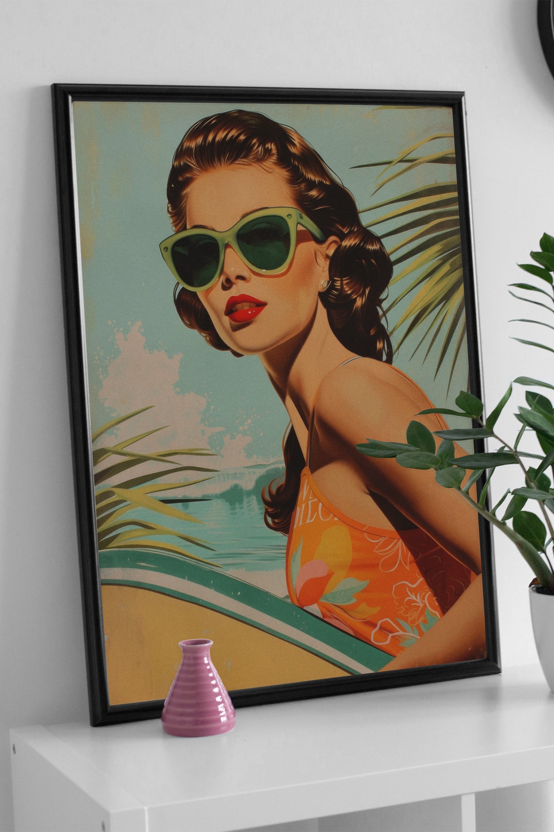 Vintage Pin Up Girl Sunglasses Retro Beach Style Pop Art Wall Poster - Image 3