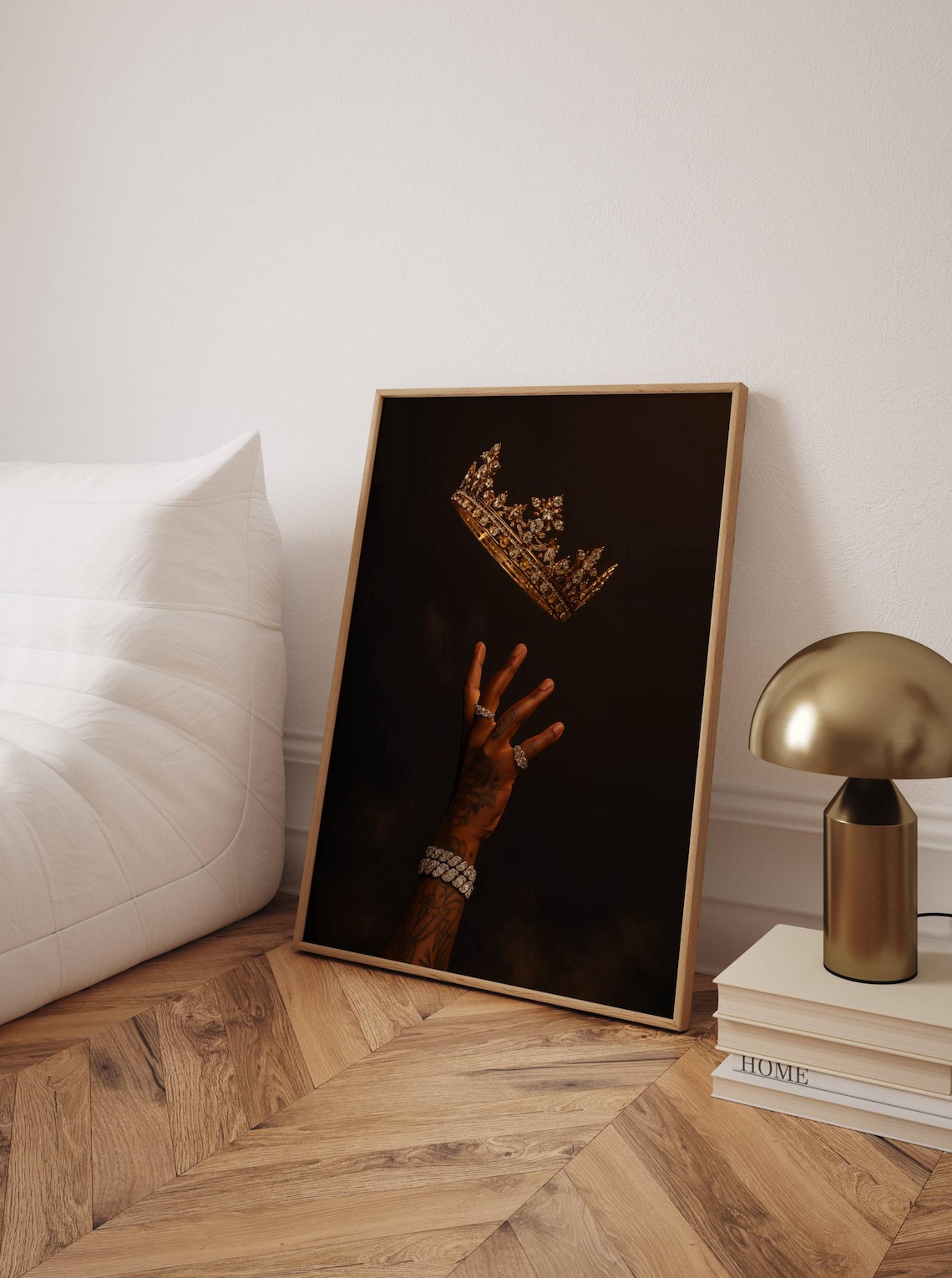 Black King Crown Art Print, Gold Luxury Decor