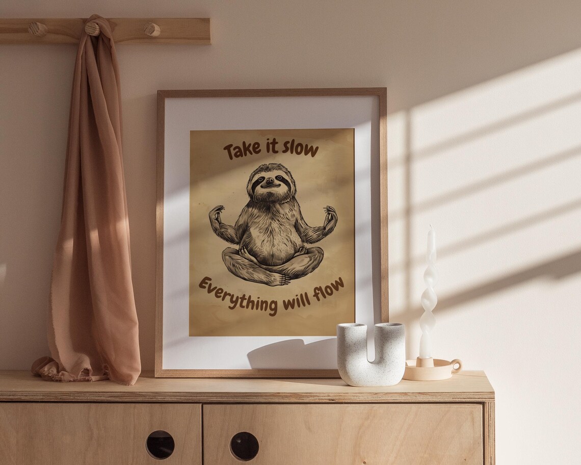 Yoga Sloth Funny Kitchen Wall Art, Cute Quote - Image 4