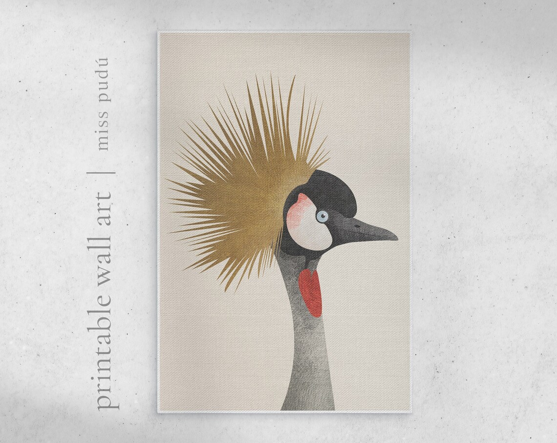 Grey Crowned Crane Illustration Poster, Modern Bird Art - Image 3