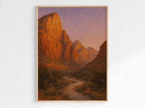 Zion National Park Sunset Red Rock Canyon River Desert Landscape Wall Art