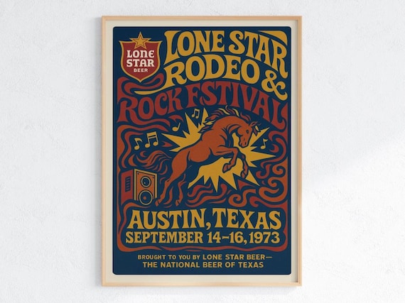 Lone Star Rodeo Rock Festival 1973 Austin Texas Vintage Music Concert Poster