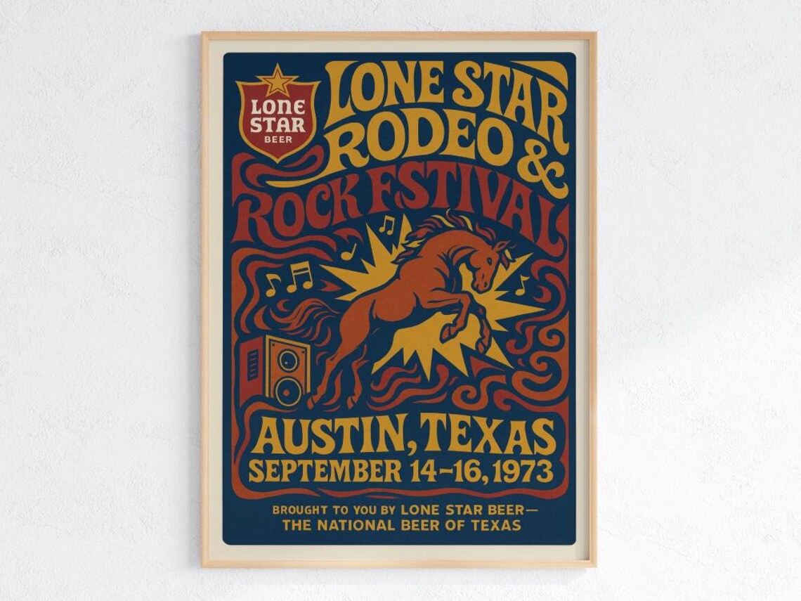 Lone Star Rodeo Rock Festival 1973 Austin Texas Vintage Music Concert Poster