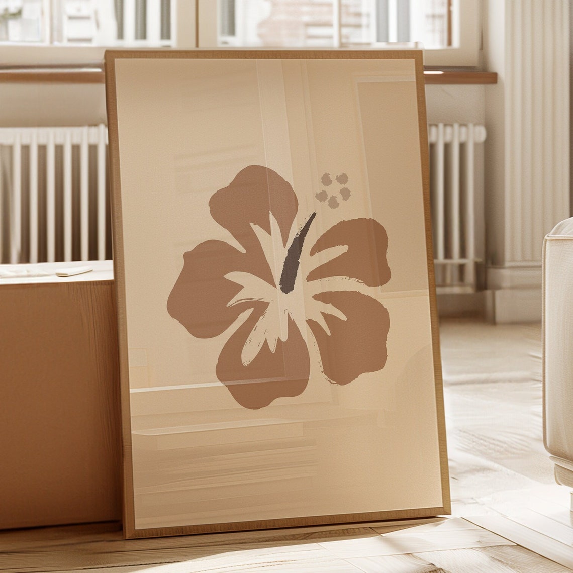 Hibiscus Flower Minimalist Boho Botanical Art Earth Tone Wall Poster