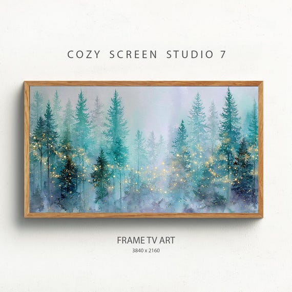 Winter Pine Trees Frame Tv Art Vintage Style Painting