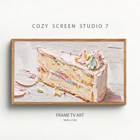 Birthday Cake Slice Frame Tv Art Happy Impasto Painting Screensaver