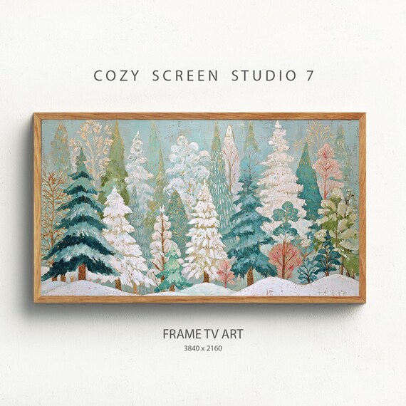 Snowy Pine Forest Winter Landscape Painterly Holiday Scene Poster