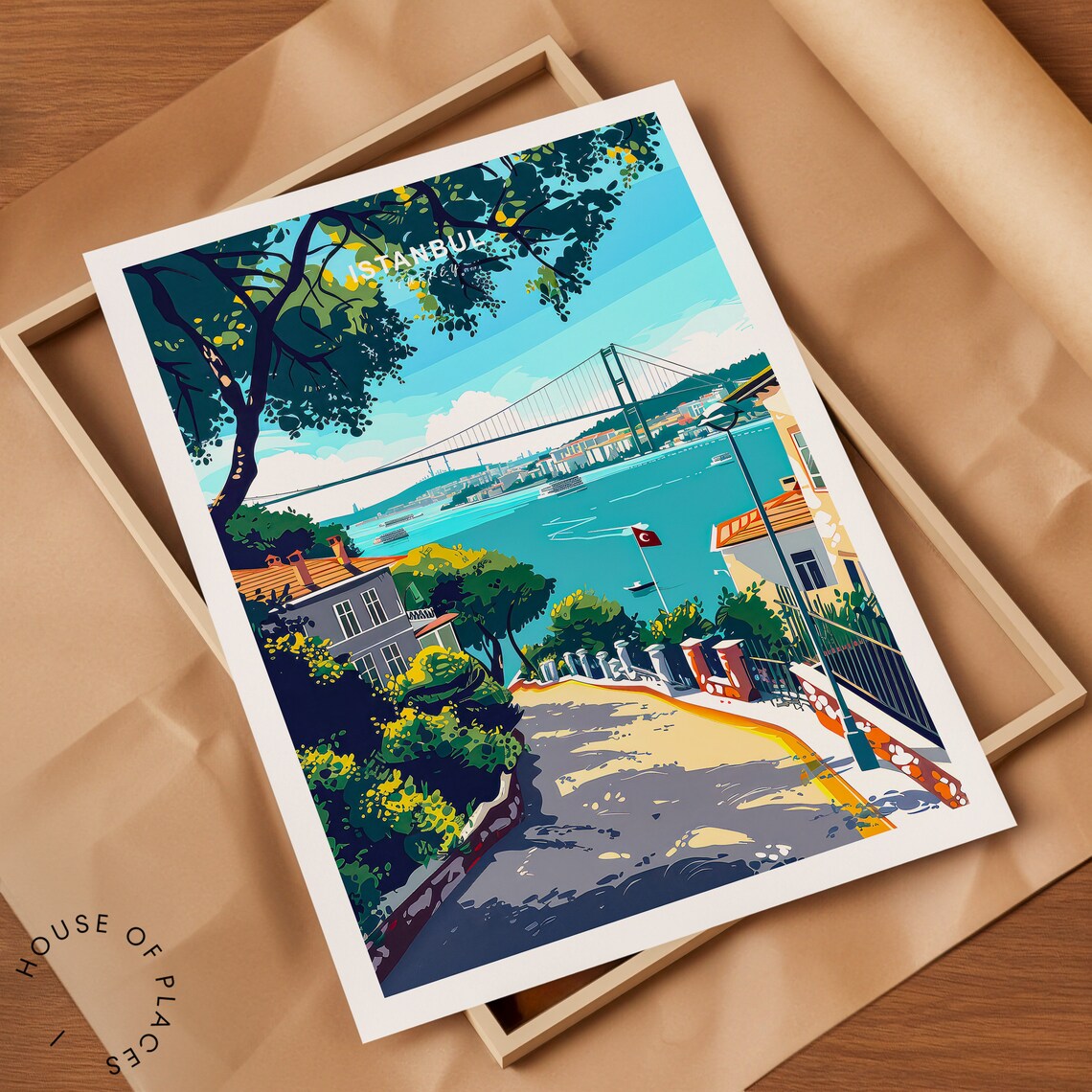 Istanbul Turkey Bosphorus Bridge Hillside Street Summer Travel Poster - Image 2