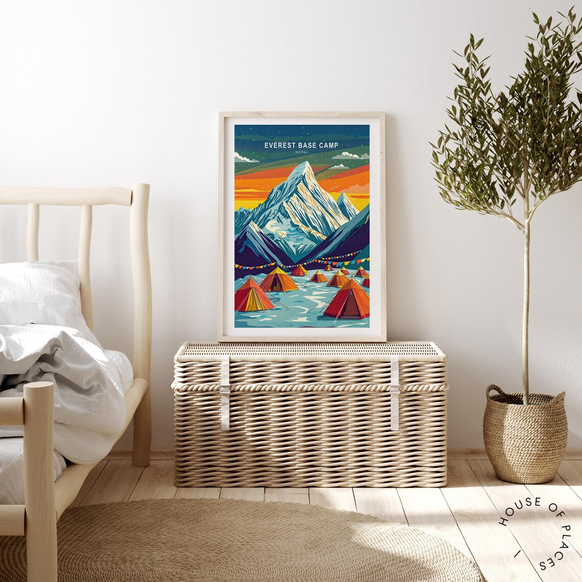 Everest Base Camp Nepal Starry Sky Over Snow Peak and Camp Tents Poster - Image 2