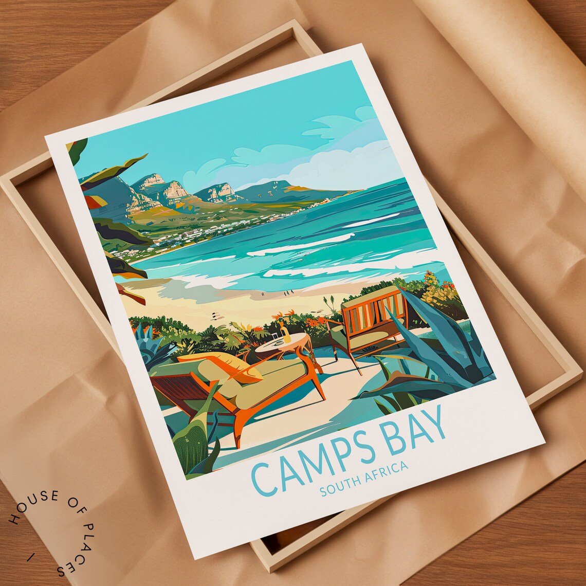 Camps Bay South Africa Sunny Terrace With Lounge Chairs Travel Poster - Image 2