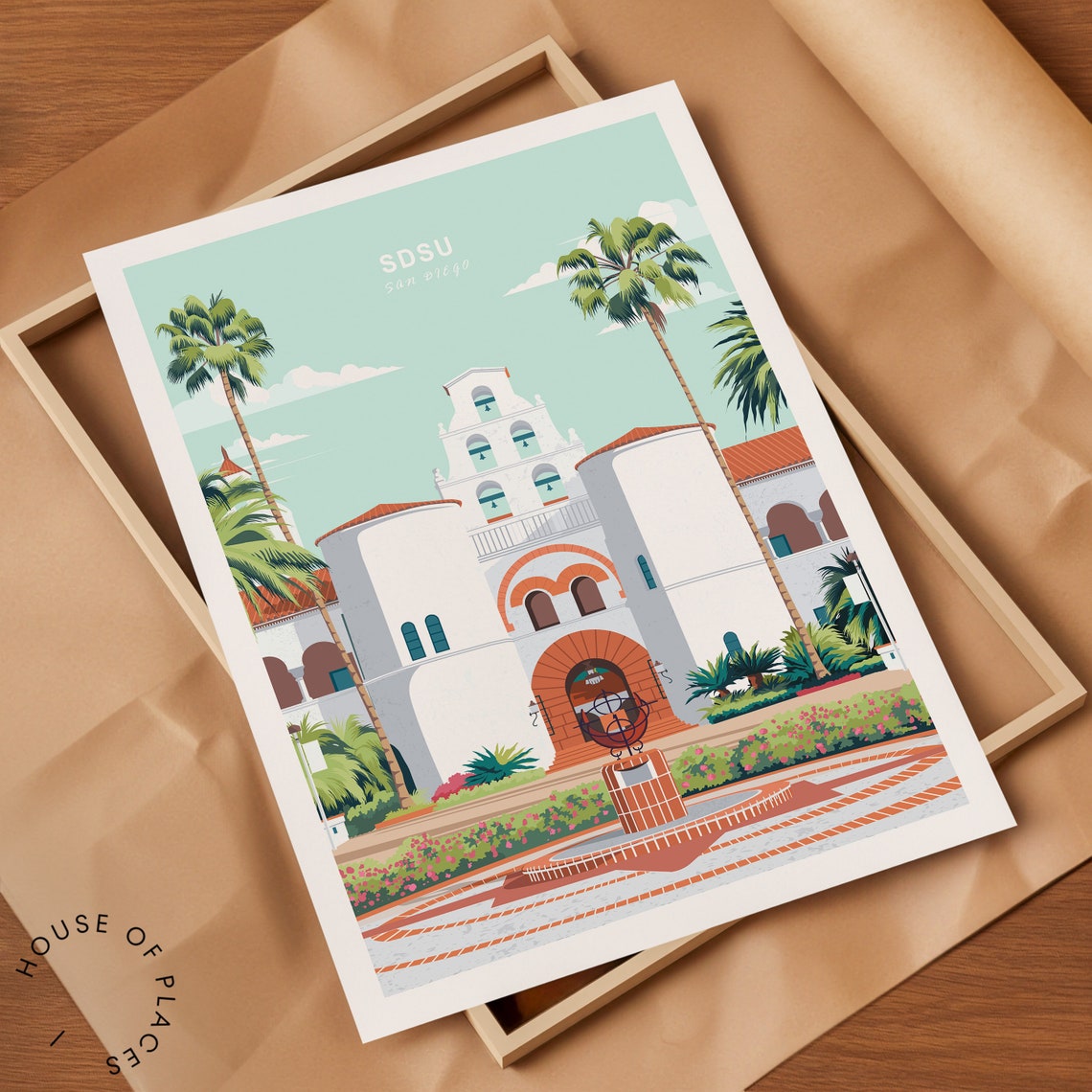 San Diego State University SDSU Campus Hepner Hall Travel Poster - Image 2