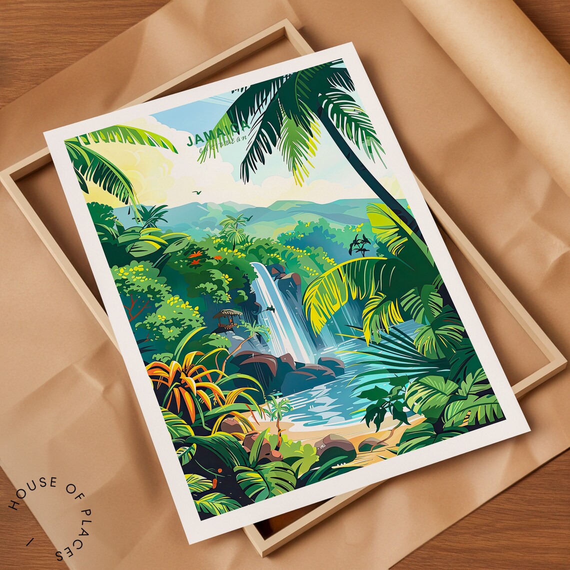 Jamaica Caribbean Hidden Waterfall Lush Tropical Jungle Lagoon Travel Poster - Image 2