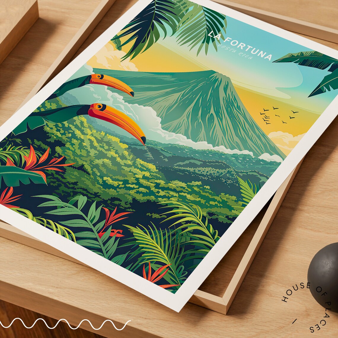 La Fortuna Costa Rica Volcano With Toucans Jungle Travel Poster - Image 3