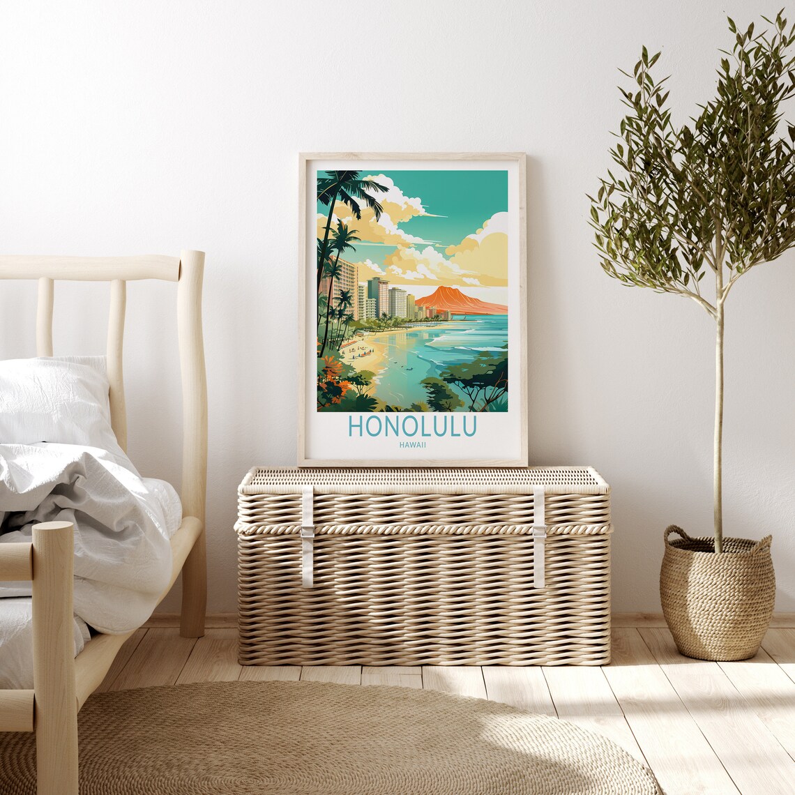 Honolulu Hawaii Travel Poster, Coastal Travel Art Print - Image 3