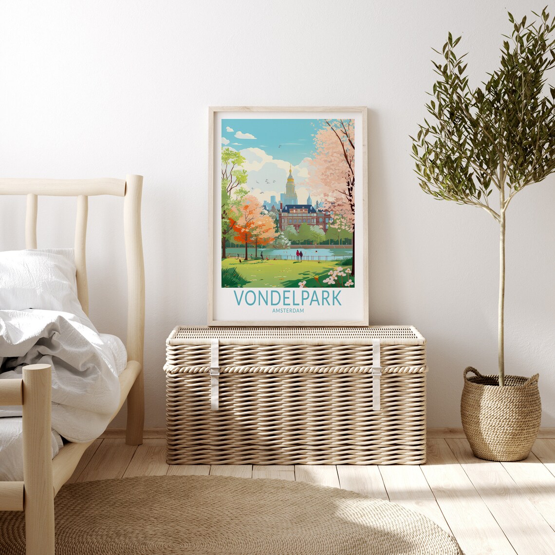Vondelpark Amsterdam Spring Blossom Park Pond Scene Travel Poster - Image 3