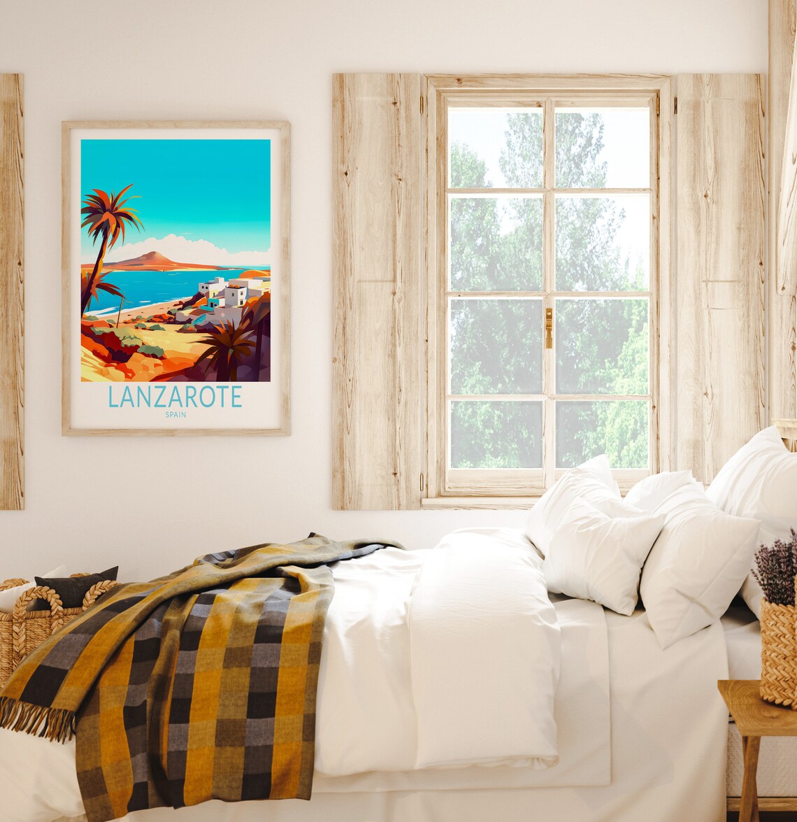 Lanzarote Spain White Village Coast Travel Poster with Volcanic Hills - Image 3