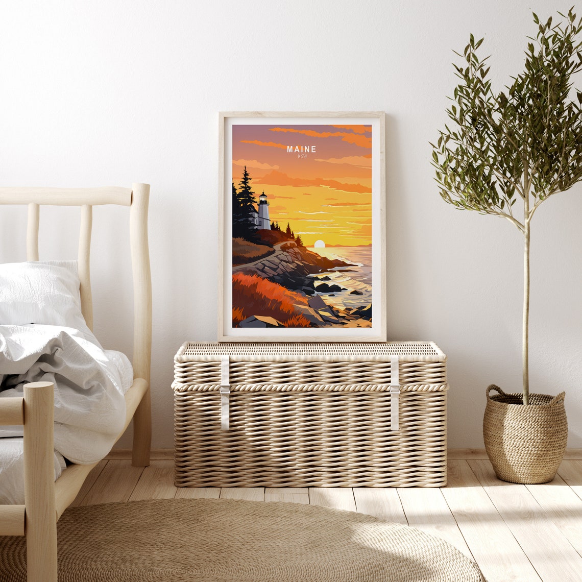 Maine Travel Poster Maine State Coastal Travel Poster Maine Travel Wall Art Maine Coastal Artwork Maine State Travel Poster - Image 3