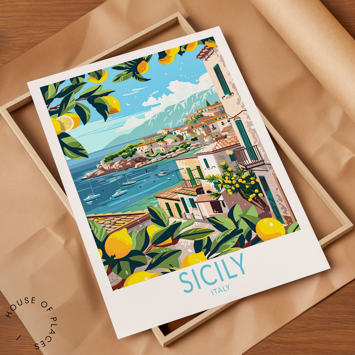 Sicily Italy Travel Poster, Coastal Place Print - Image 2