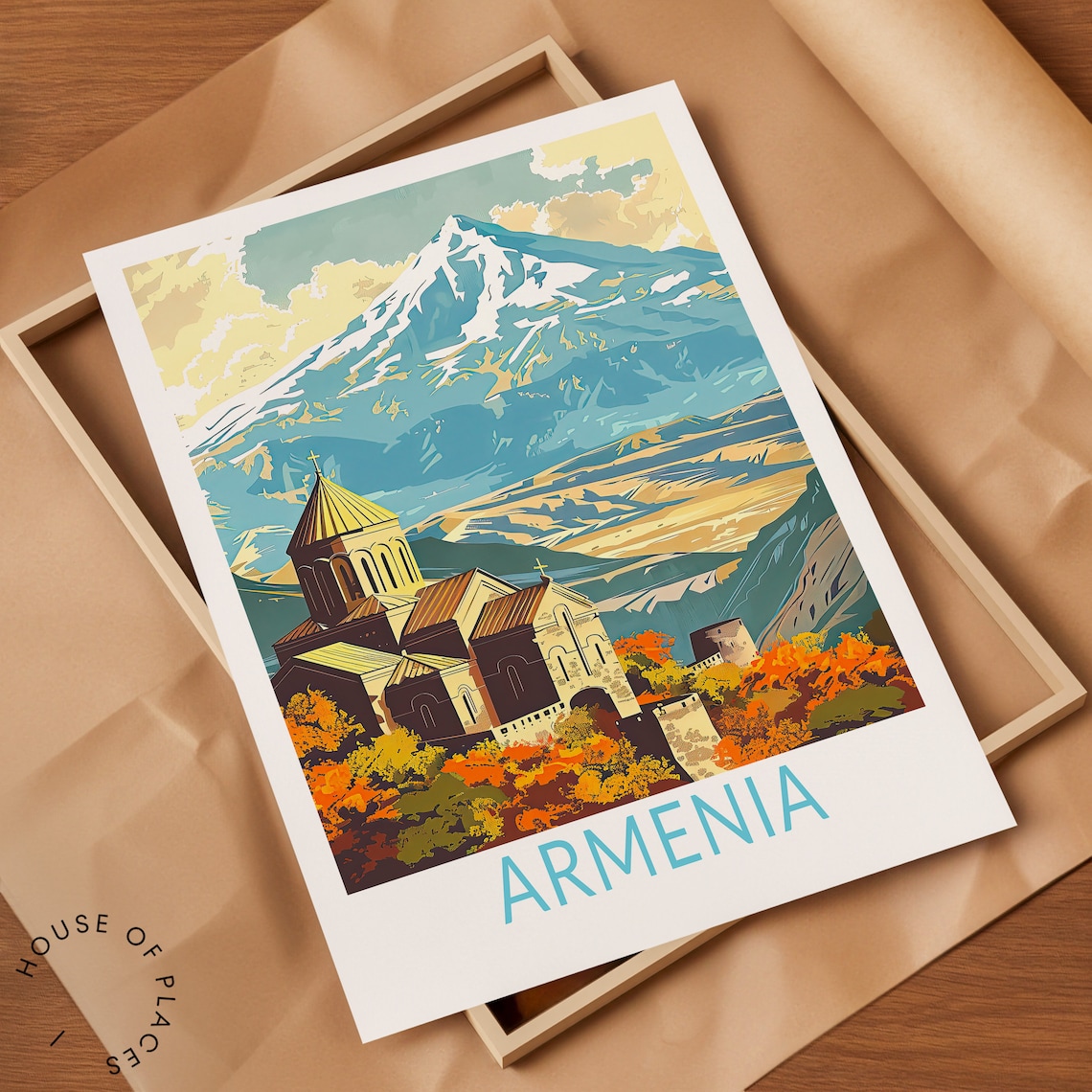 Armenia Mount Ararat Khor Virap Monastery Vintage Style Travel Poster - Image 2