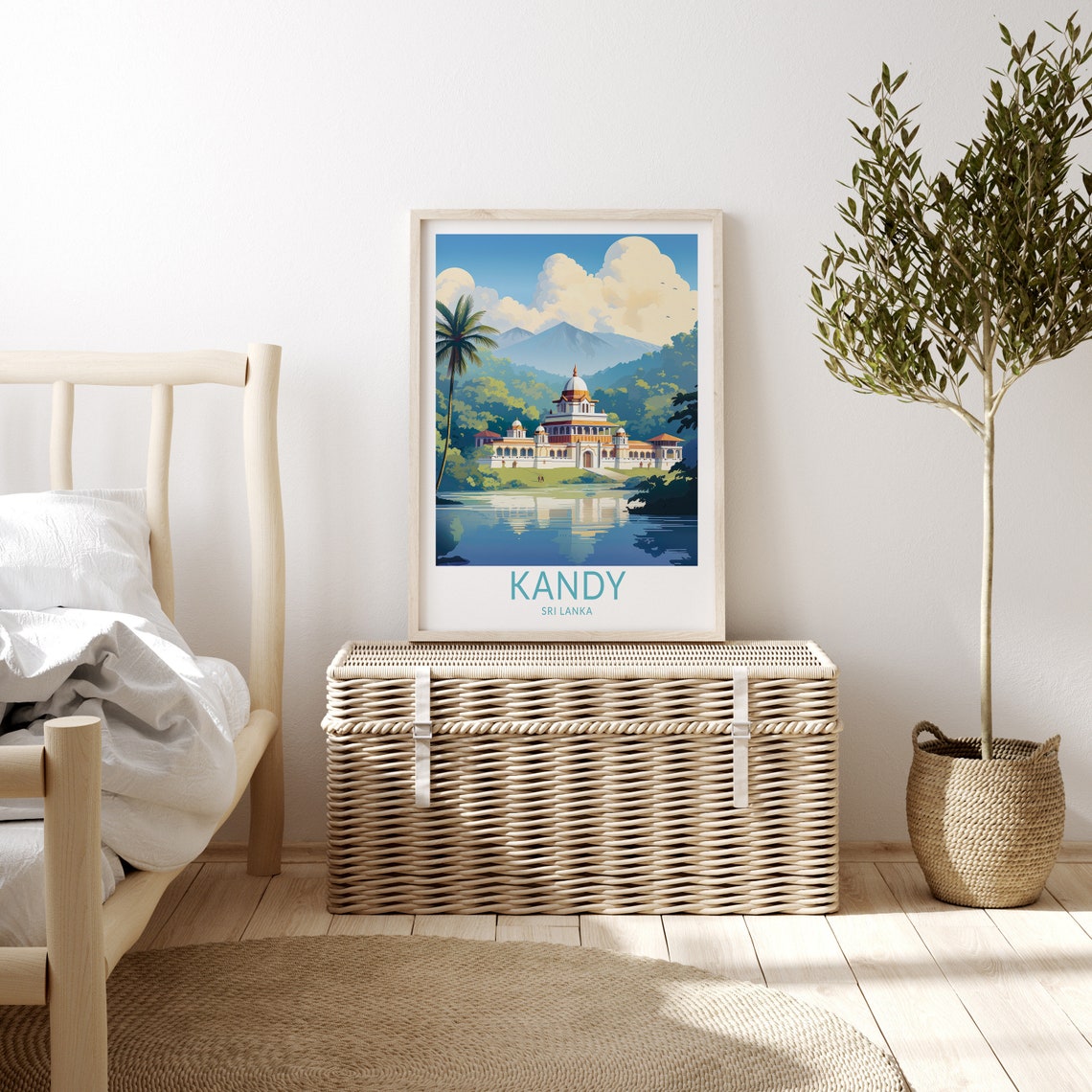 Kandy Sri Lanka Lakeside Temple Mountain View Vintage Travel Poster - Image 3