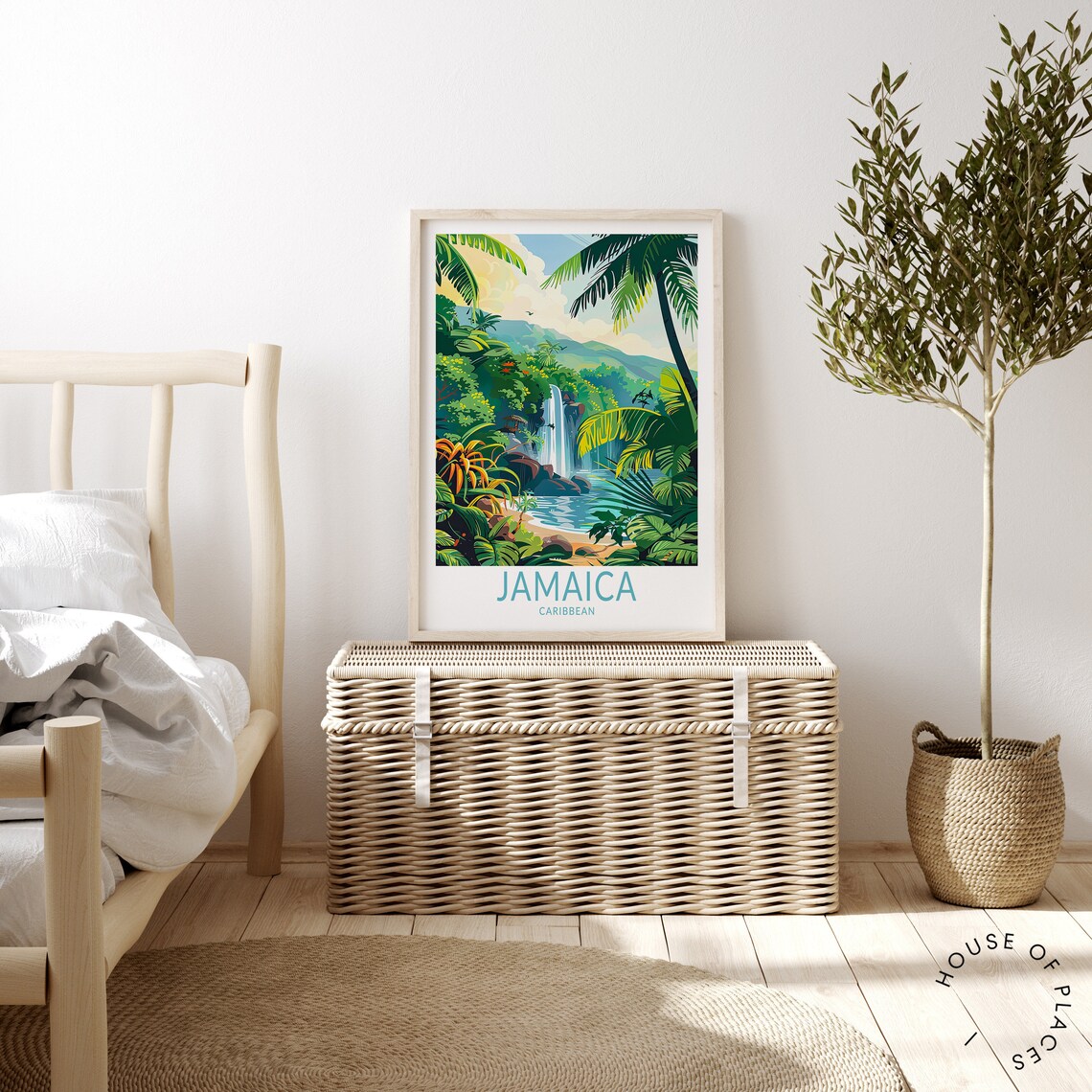 Jamaica Caribbean Waterfall Tropical Jungle Stream Palms Bottom Text Travel Poster - Image 4