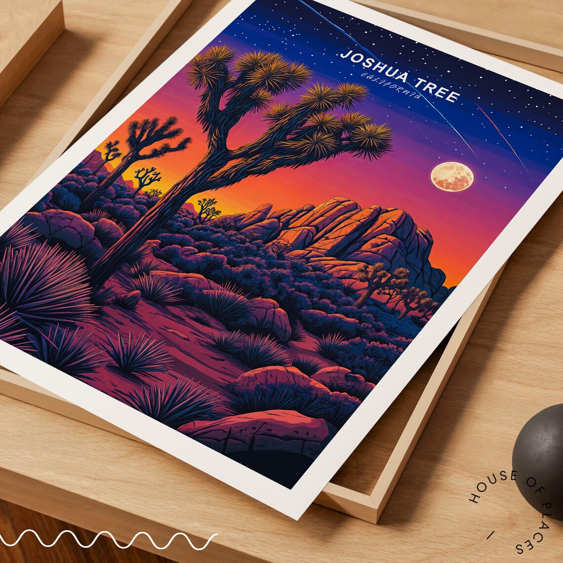 Joshua Tree California Starry Night Desert Travel Poster Full Moon - Image 3