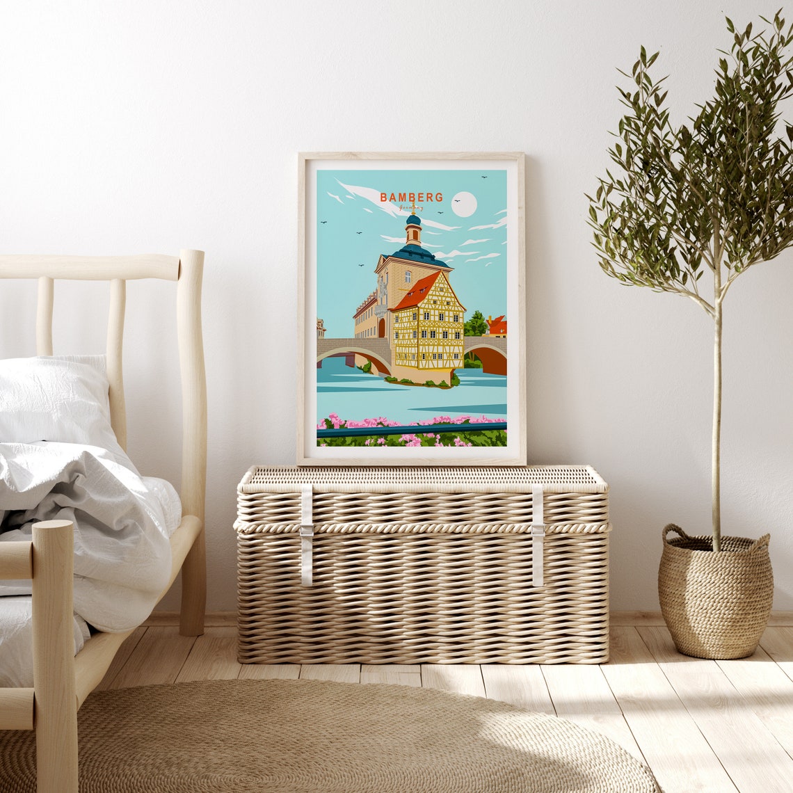 Bamberg Germany Old Town Hall Bridge River Illustration Poster - Image 3