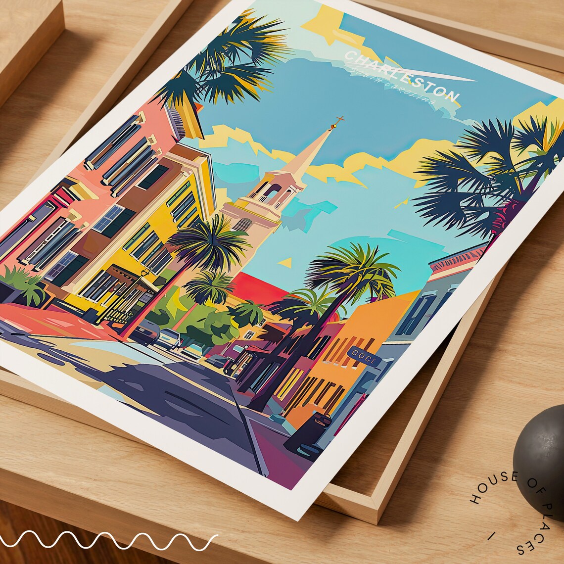 Charleston South Carolina Historic Street With Steeple Travel Poster - Image 3