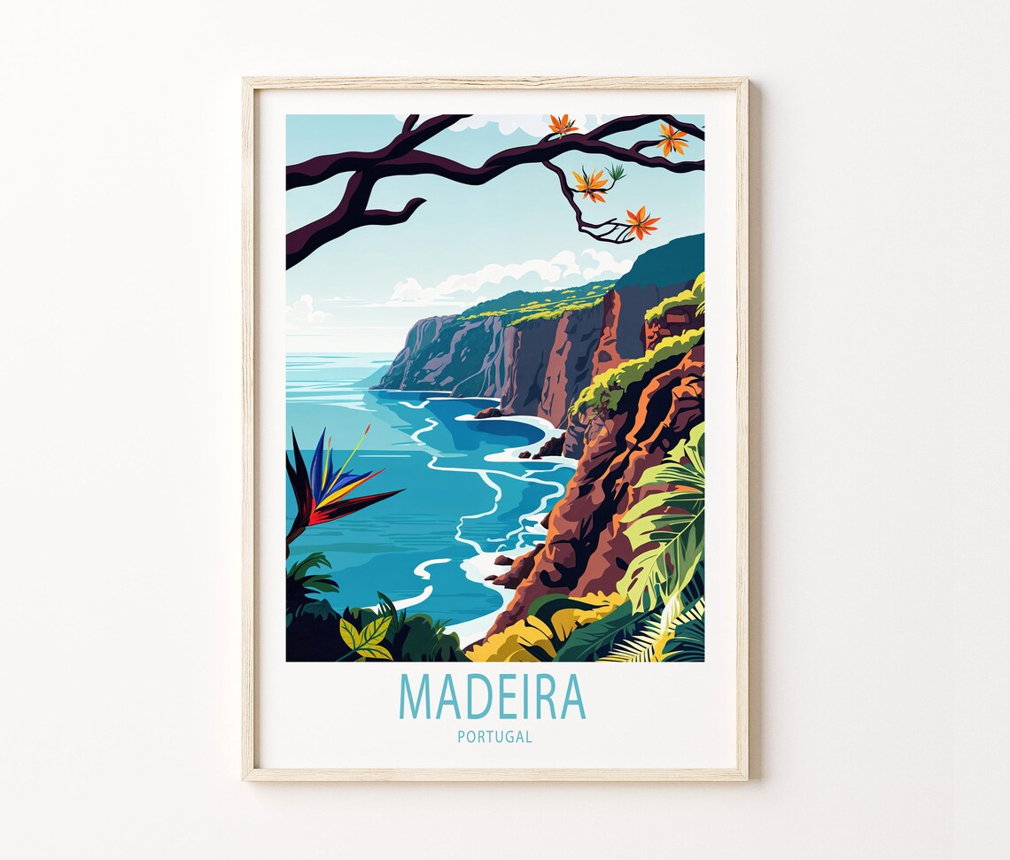 Madeira Portugal Tropical Coastal Cliffs Cove Ocean Swirls Poster - Image 2