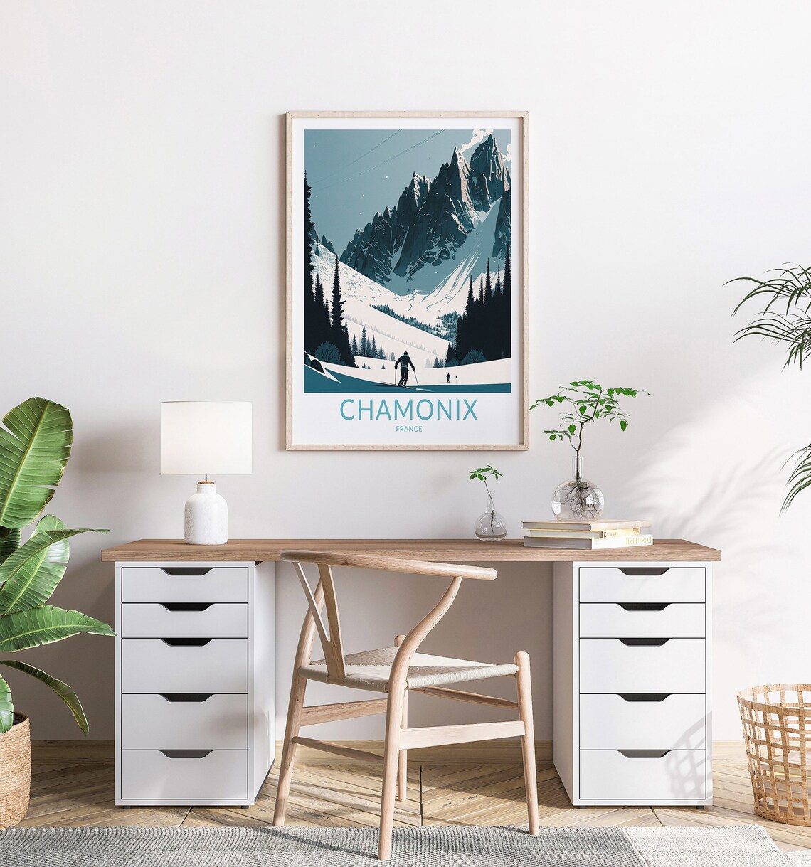Chamonix France Ski Resort Snowy Alps Retro Winter Travel Poster - Image 2