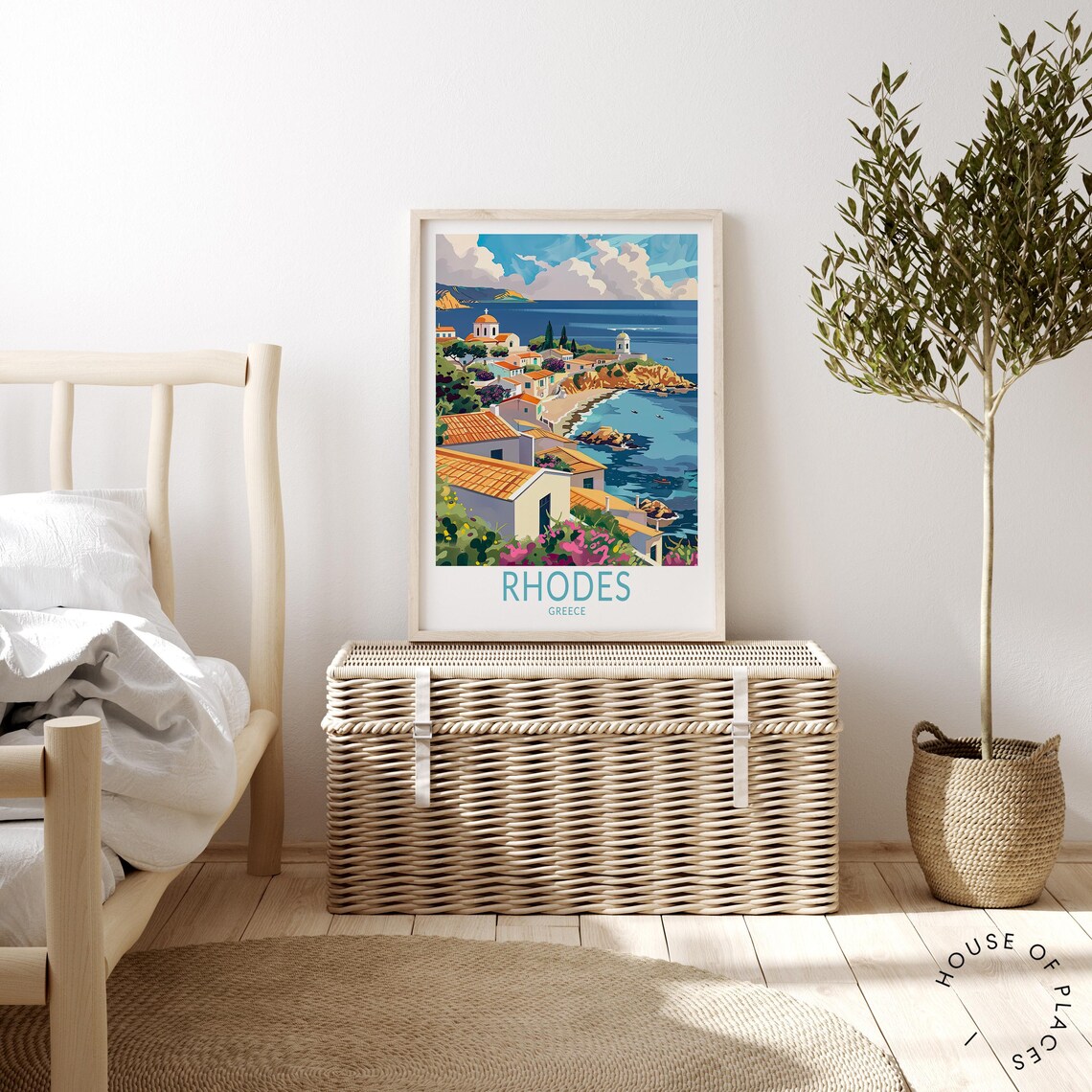 Rhodes Greece Whitewashed Village Over the Aegean Sea Travel Poster - Image 4