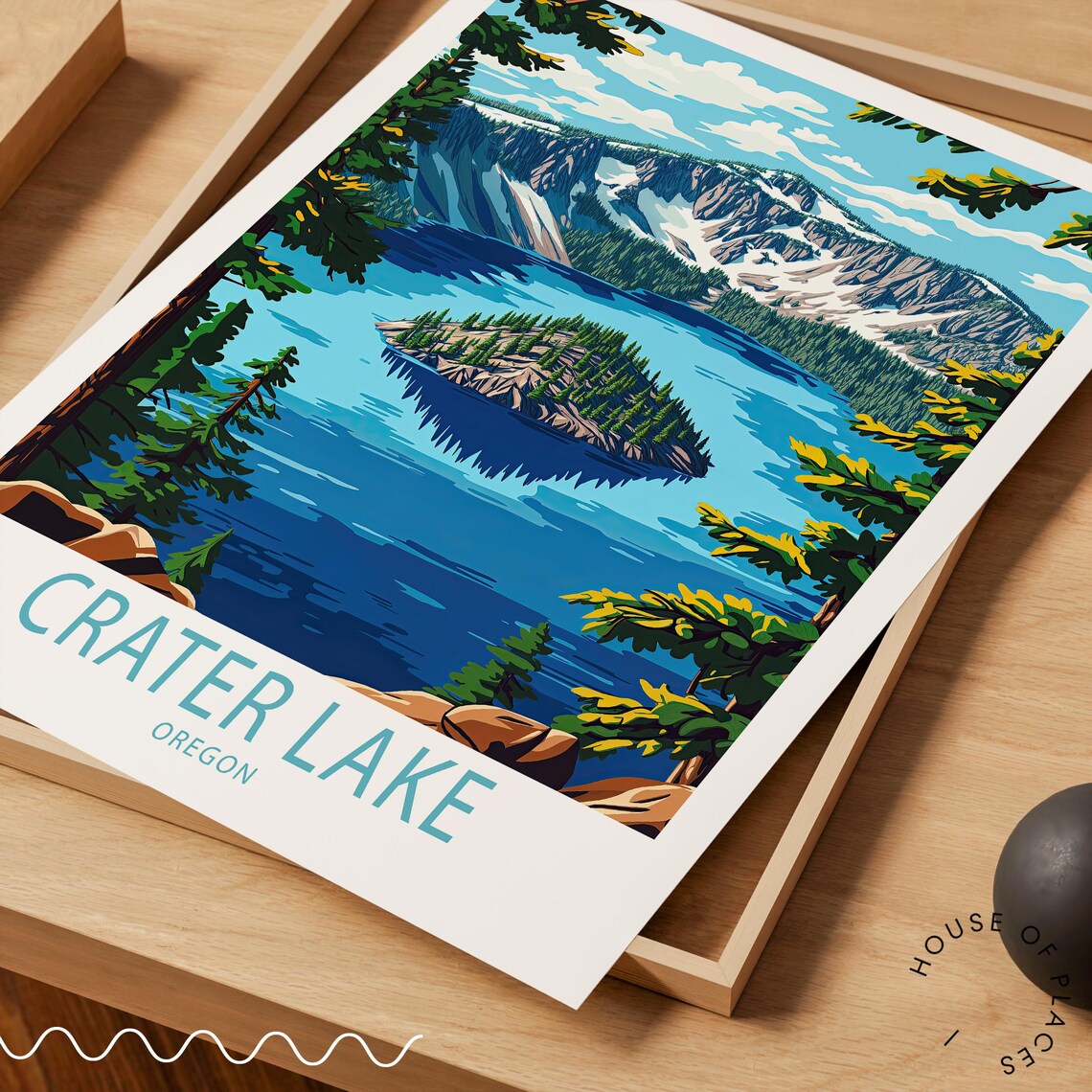Crater Lake Oregon Travel Poster, National Park Art Print - Image 3