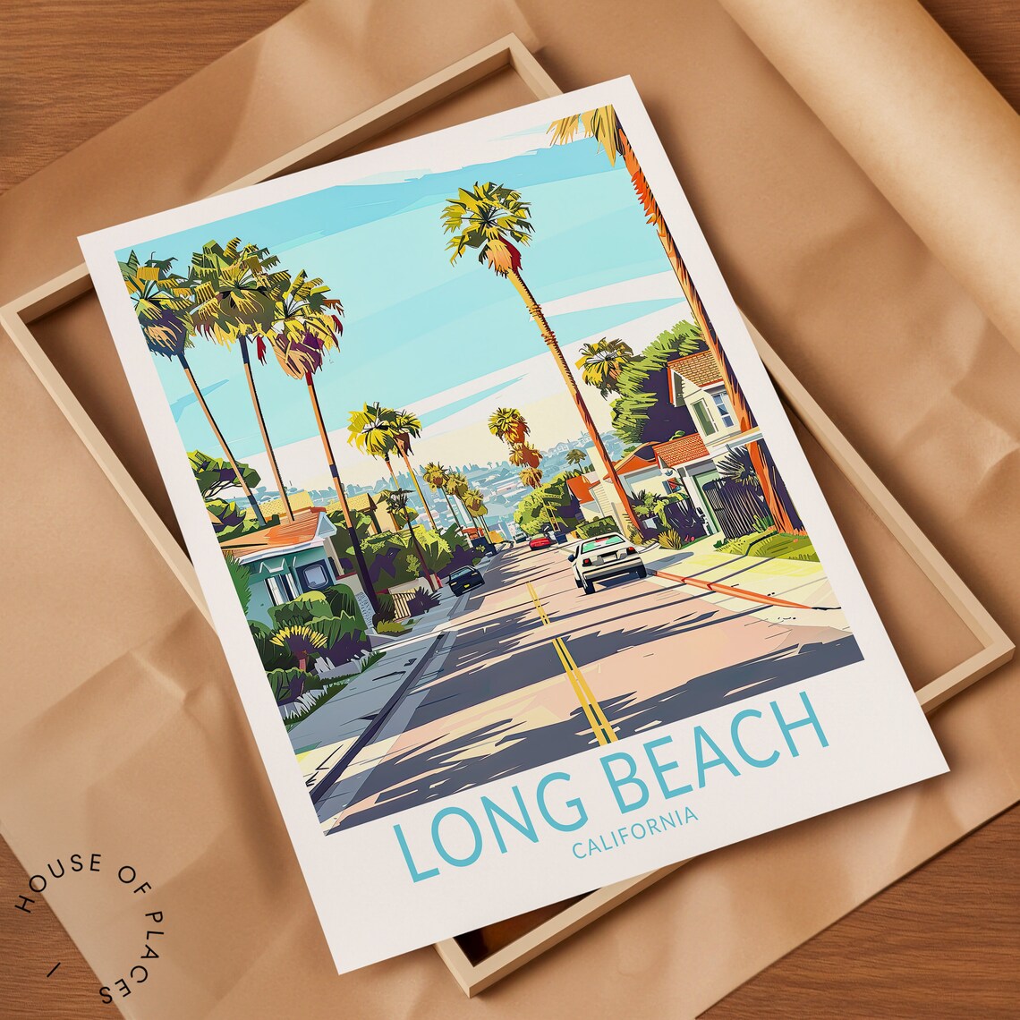 Long Beach California Palm Lined Residential Street Travel Poster - Image 2