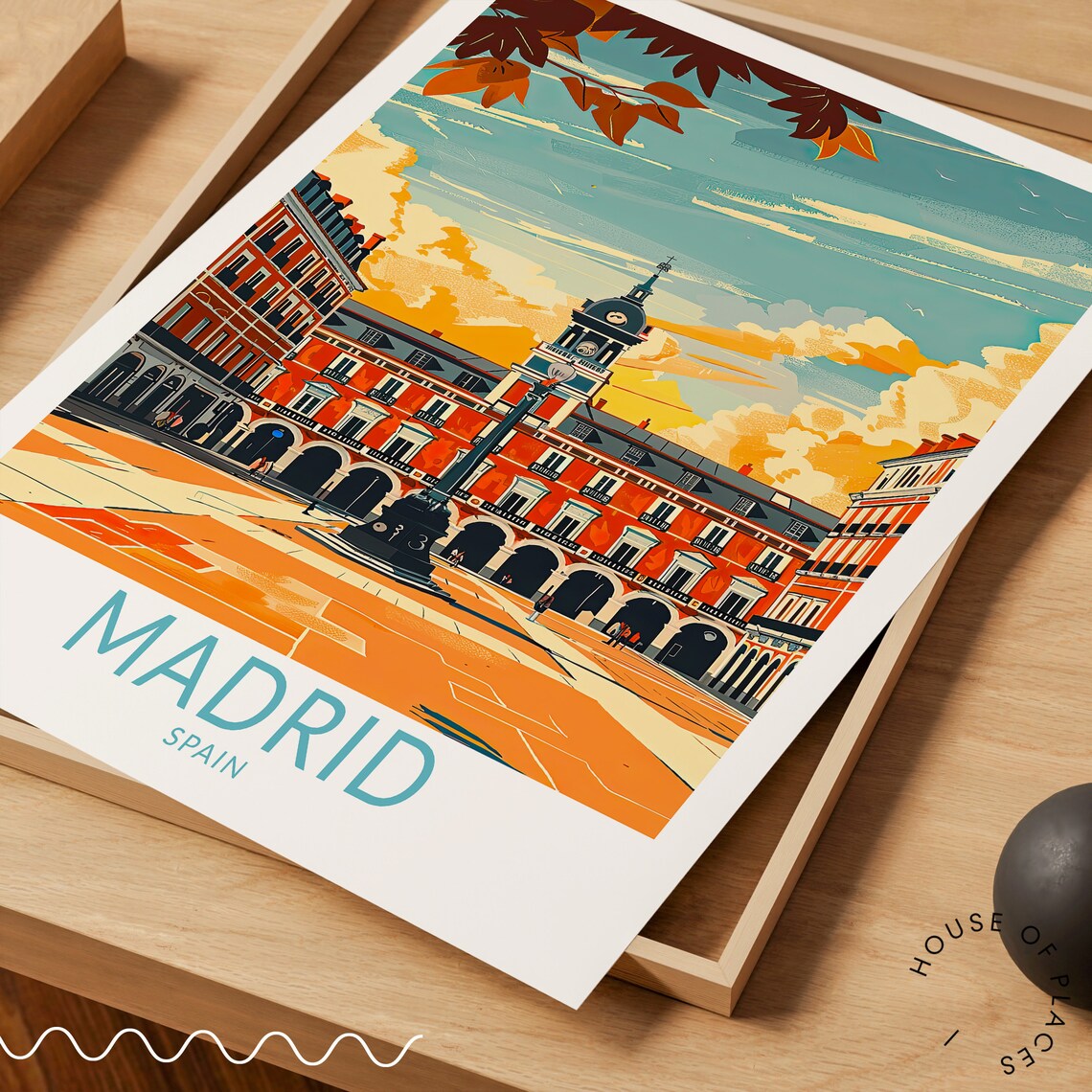 Madrid Spain Plaza Mayor Red Arcade Buildings Vintage Travel Poster - Image 3