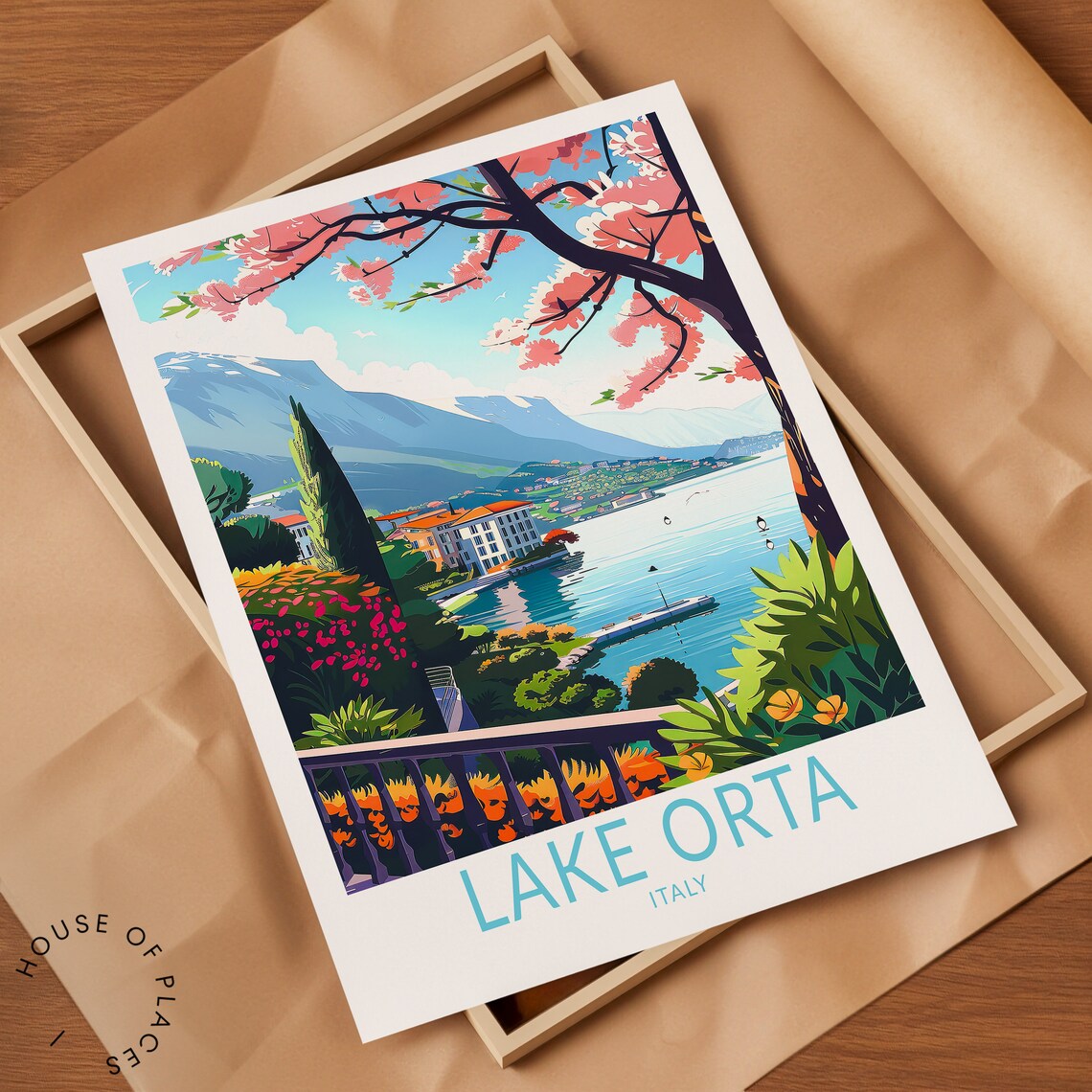 Lake Orta Italy Spring Blossoms Terrace View Illustrated Travel Poster - Image 2