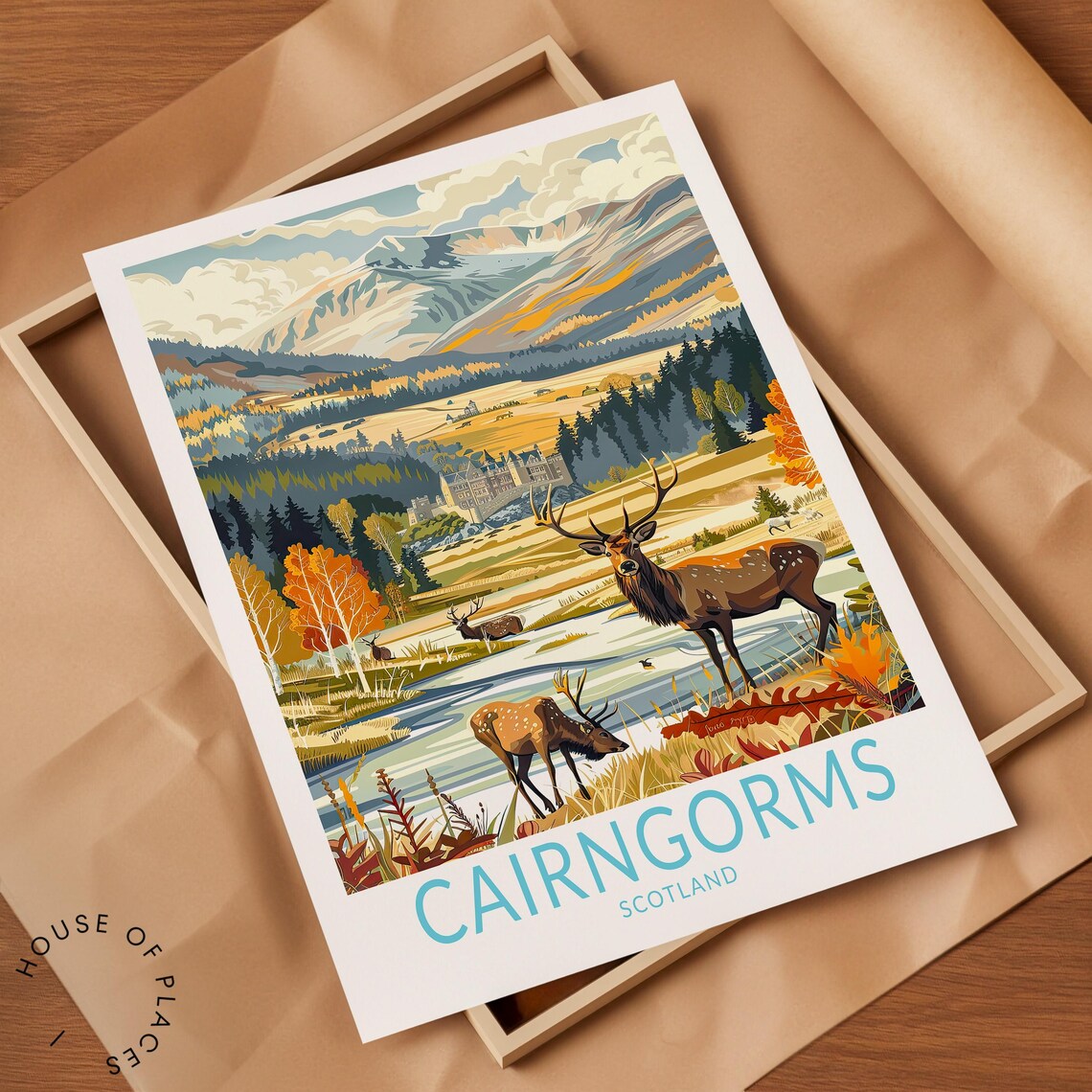 Cairngorms Scotland Red Deer Stags by Highland River Travel Poster - Image 2