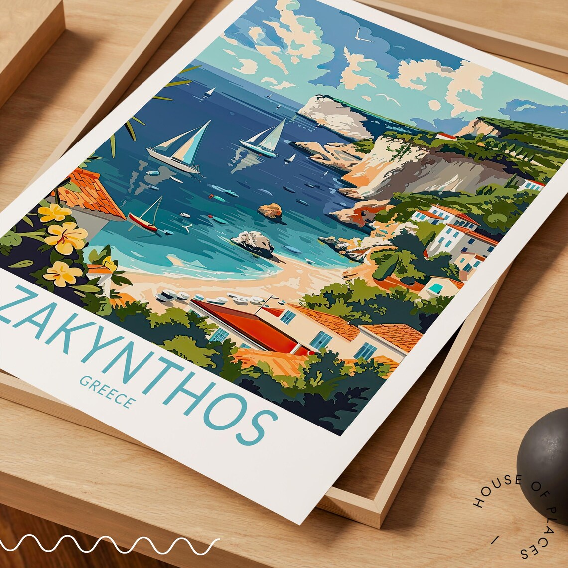 Zakynthos Greece Sailboats in a Turquoise Coastal Bay Travel Poster - Image 3