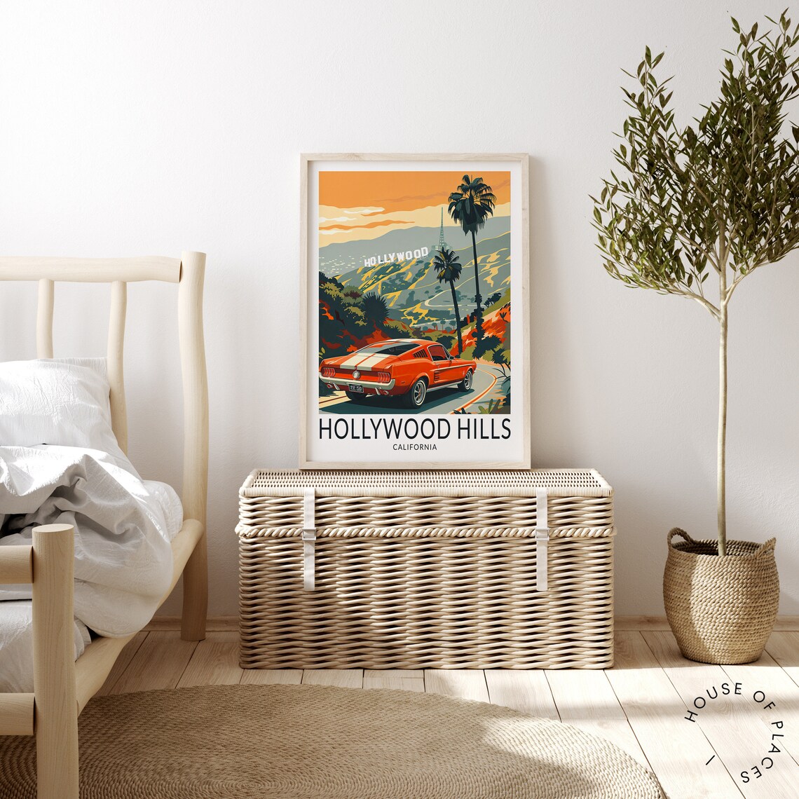 Hollywood Hills California Mustang Muscle Car Retro Travel Poster - Image 3