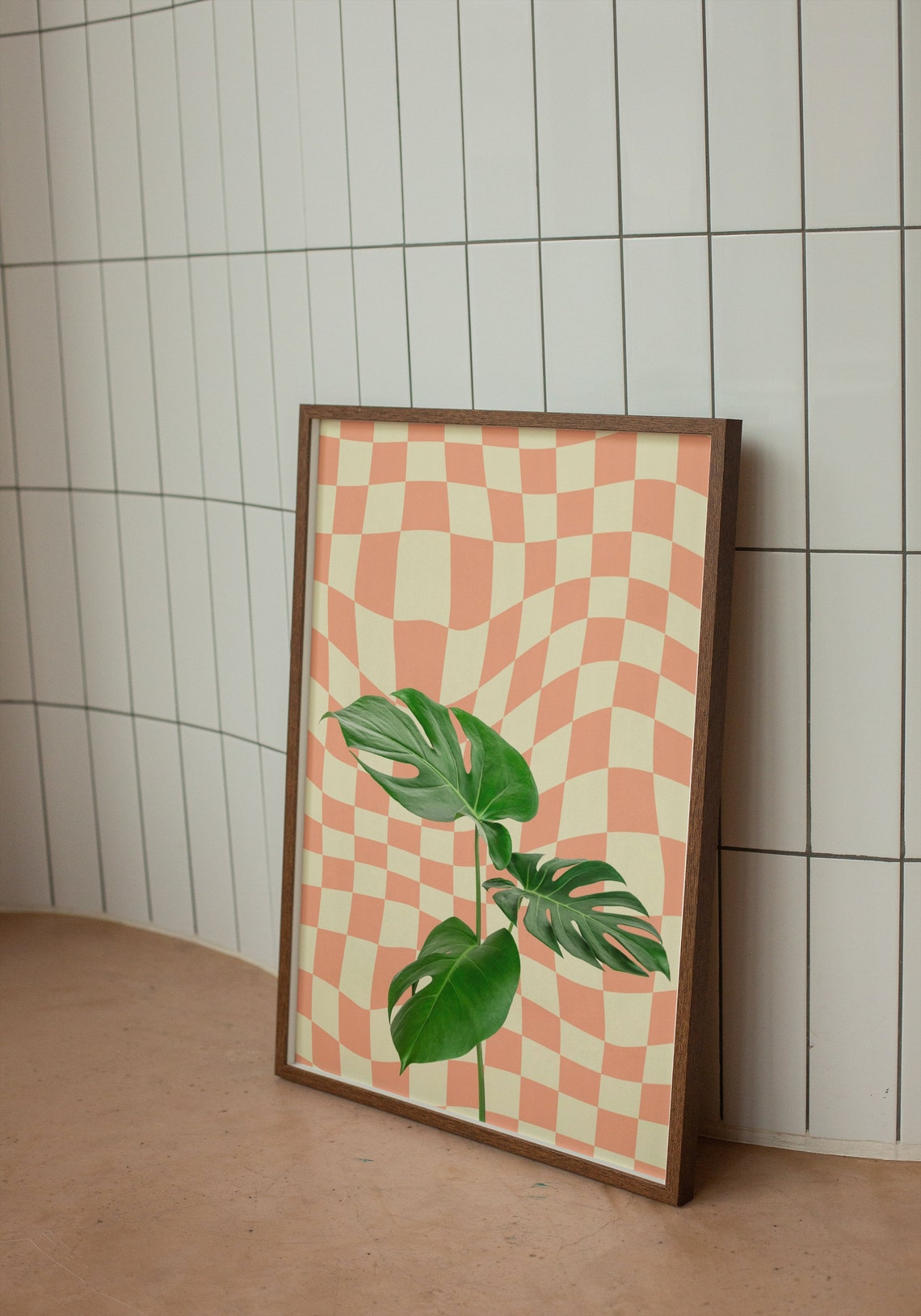 Retro Monstera Checkerboard Plant Hippie Groovy Leaf Art Poster - Image 2
