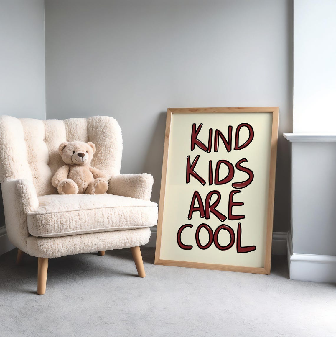 Kind Kids Are Cool Hand Lettered Red Kids Room Typography Poster - Image 3