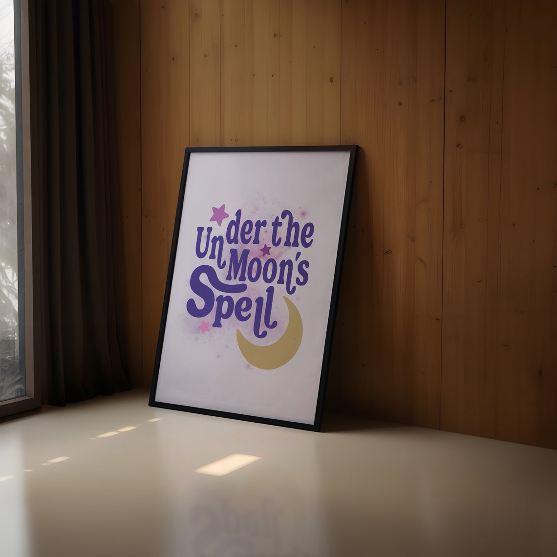 Under The Moon's Spell Celestial Pink Purple Crescent Stars Poster - Image 3