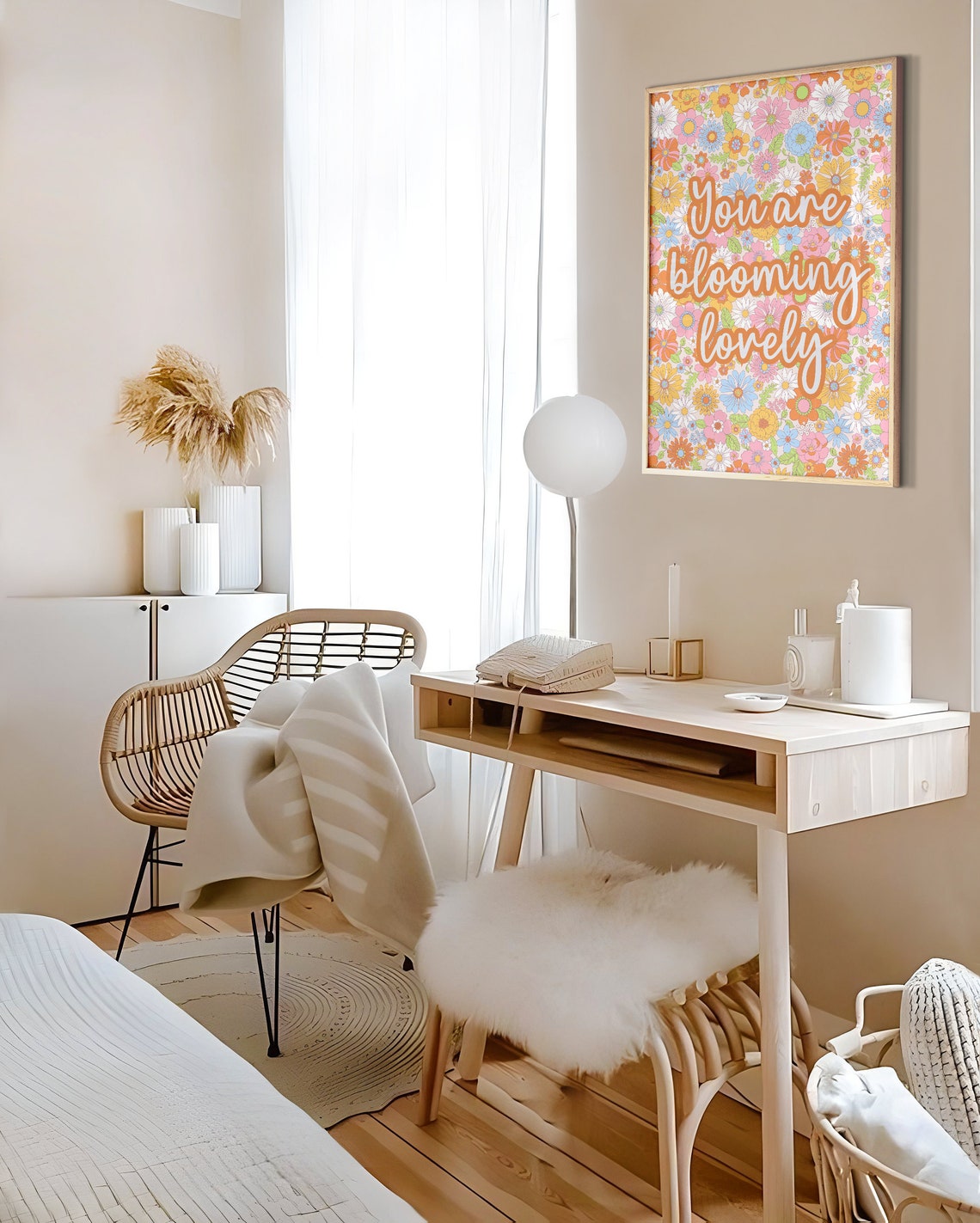 You Are Blooming Lovely Quote Floral Print Retro Flowers Flower Typography Retro Bold Modern Botanical Wall Art Livingroom Girls Room - Image 3